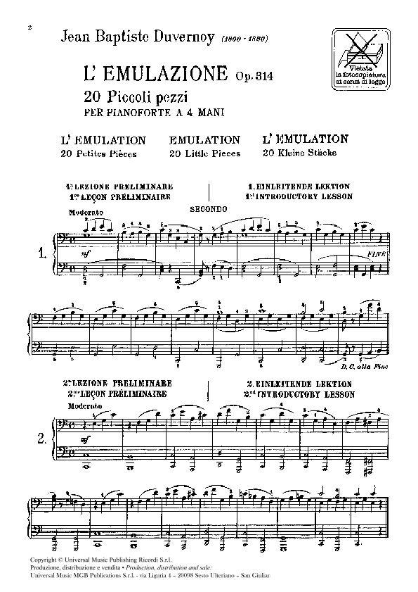 L'Emulazione Op. 314 - 20 Piccoli Pezzi Caratteristici E Melodici Per Pianoforte A 4 Mani - pro čtyřruční klavír